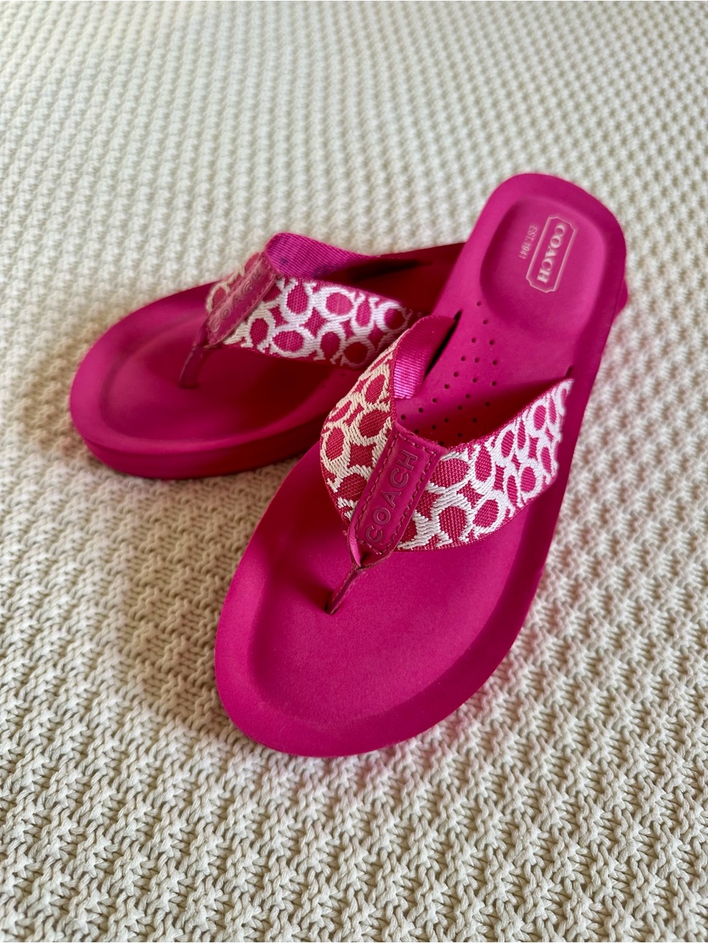 Coach Pink Signature Canvas Thong Sandals